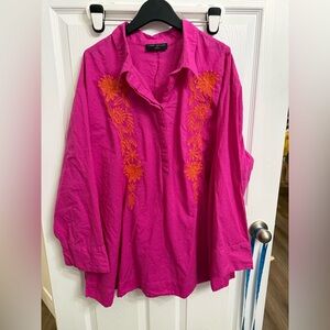 Lane Bryant Embroidered Pink Tunic Size 26/28 Colorful Plus Size Bohemian Artsy